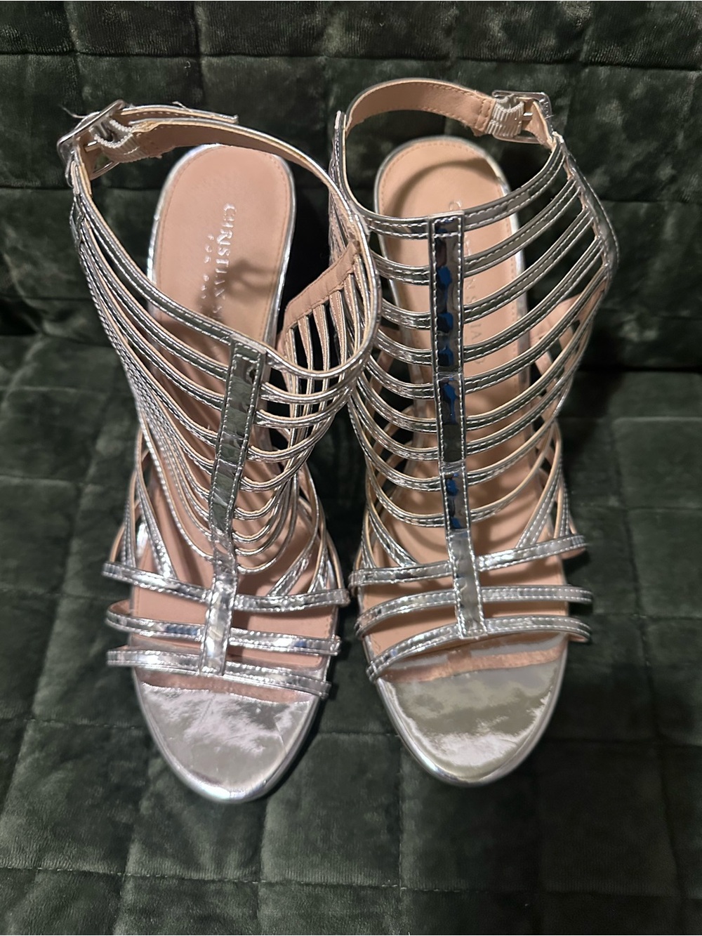 Christian Siriano Silver Strappy Cage Sandal Heels